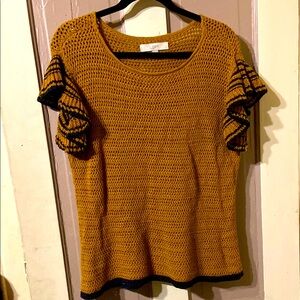 Loft Mustard Knit Top with Black Trim